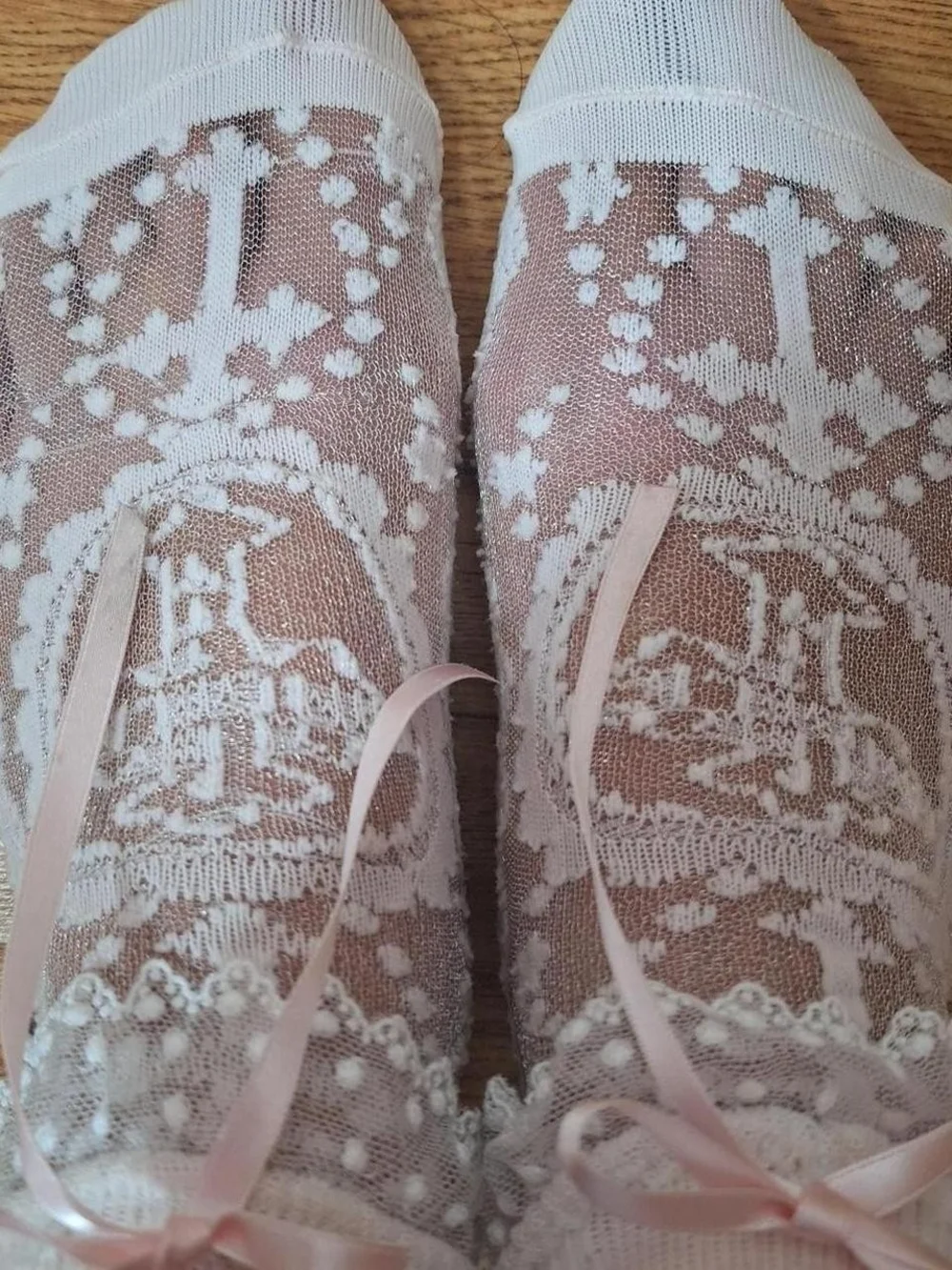Angelic Pretty Pink Lace Ankle Socks Cross Motif Shimmer | Sweet Lolita